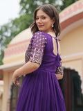 Fabulous Purple Embroidered Georgette Reception Wear Gown - Zeel Clothing