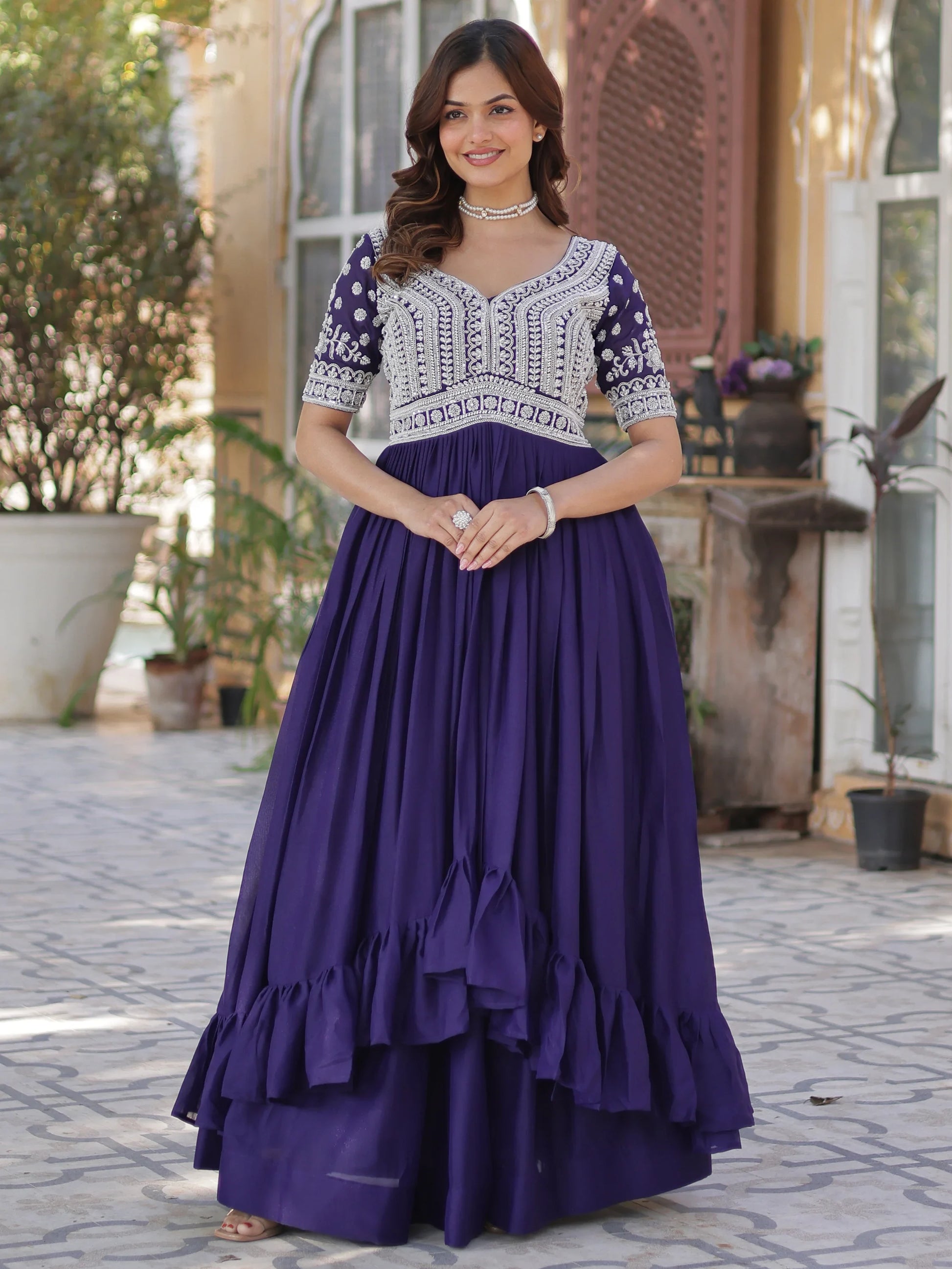 Fabulous Purple Peral Work Georgette Readymade Lehenga With Kurti - Zeel Clothing