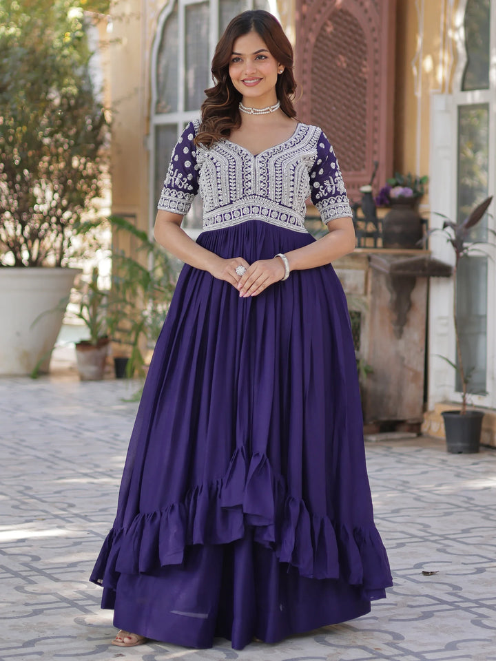 Fabulous Purple Peral Work Georgette Readymade Lehenga With Kurti - Zeel Clothing