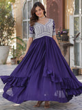 Fabulous Purple Peral Work Georgette Readymade Lehenga With Kurti - Zeel Clothing