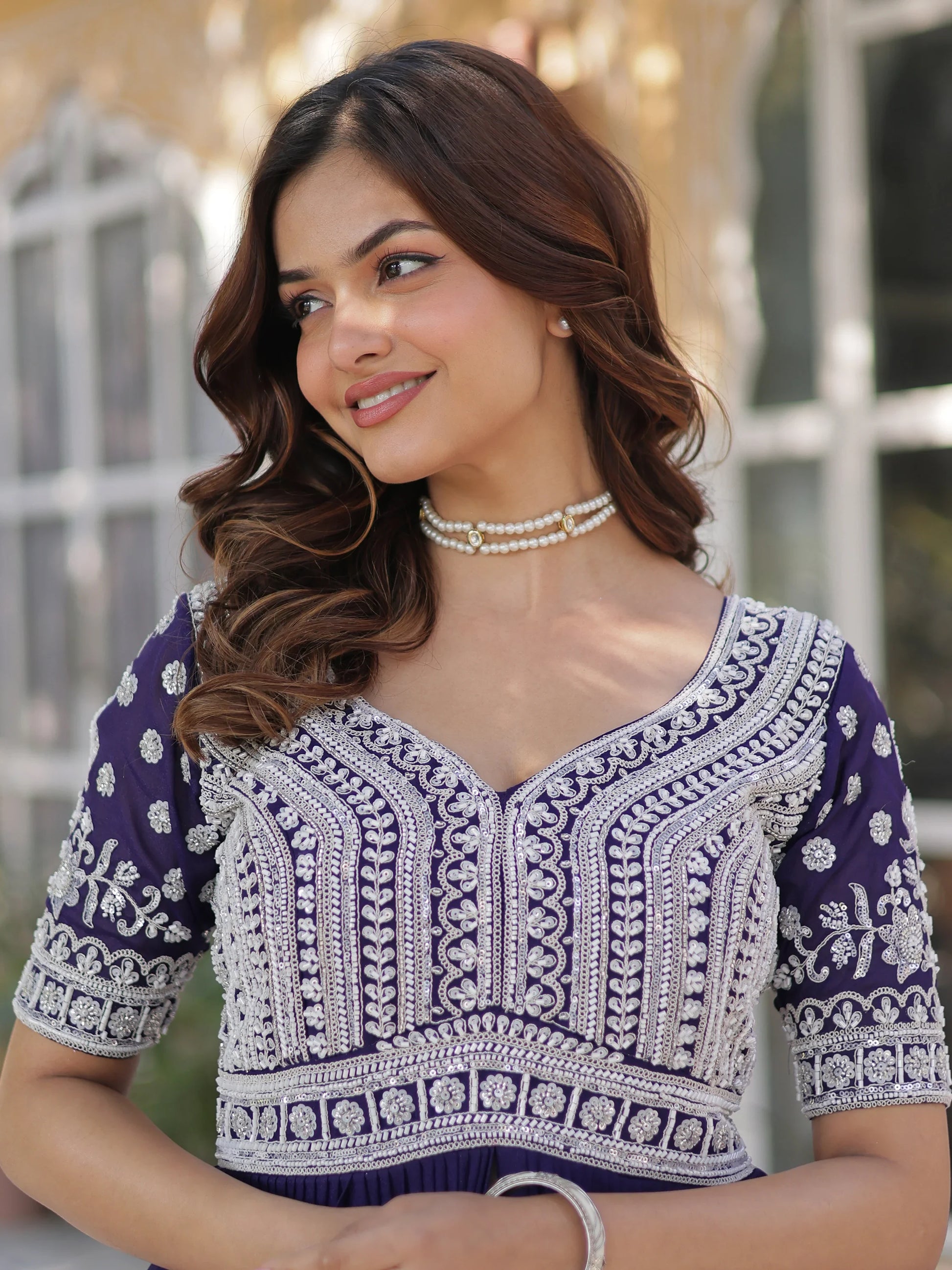Fabulous Purple Peral Work Georgette Readymade Lehenga With Kurti - Zeel Clothing
