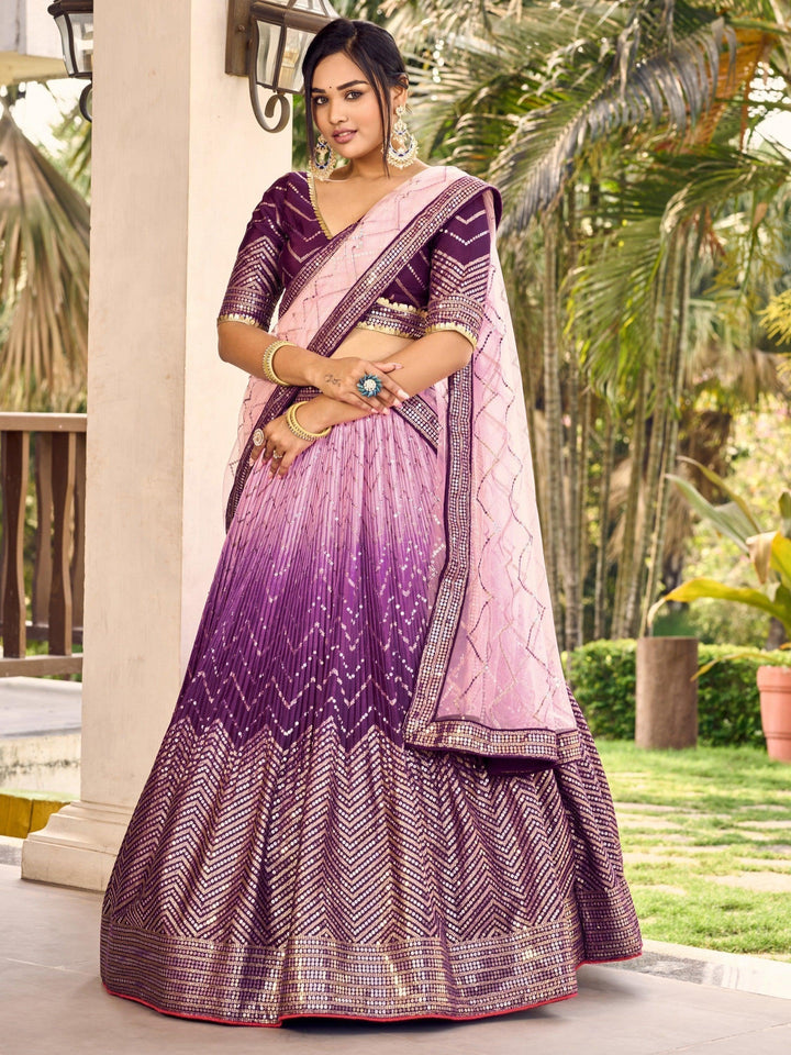 Fabulous Purple Sequins Chinon Traditional Lehenga Choli With Dupatta