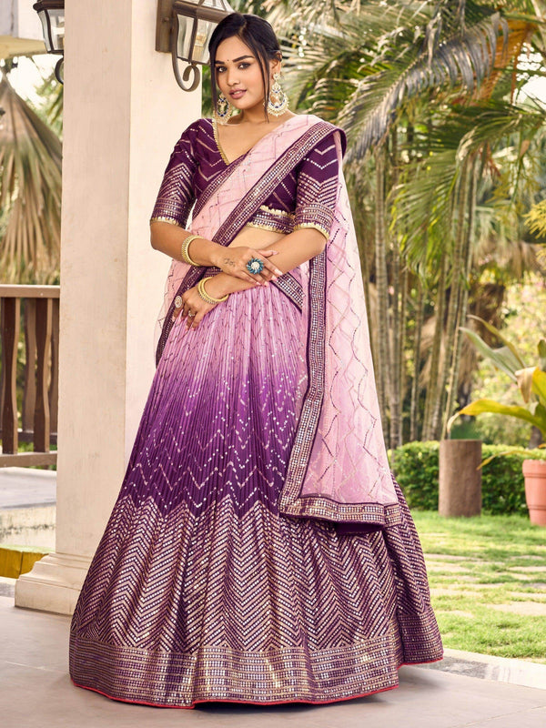 Fabulous Purple Sequins Chinon Traditional Lehenga Choli With Dupatta - Zeel Clothing
