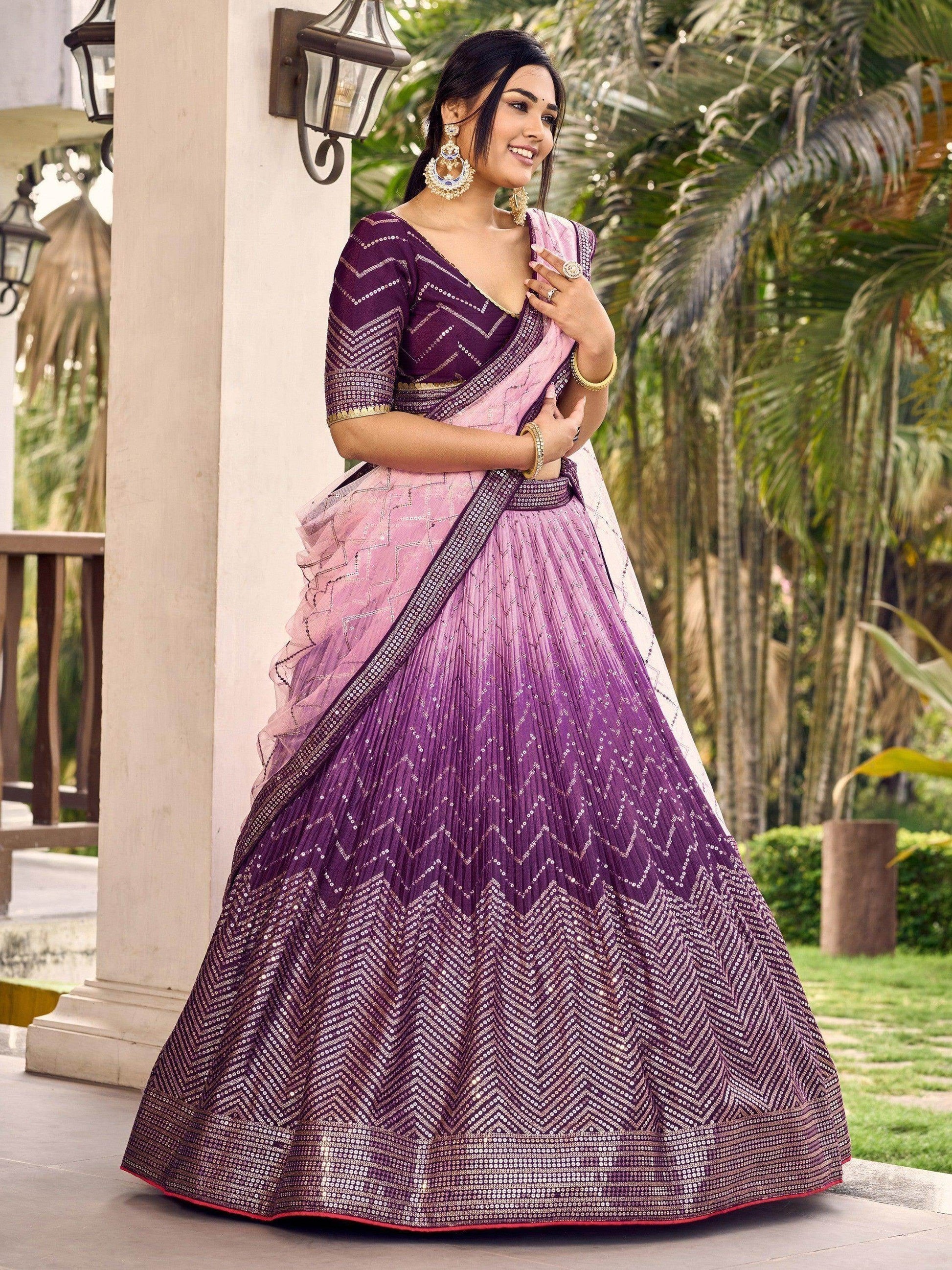 Fabulous Purple Sequins Chinon Traditional Lehenga Choli With Dupatta - Zeel Clothing