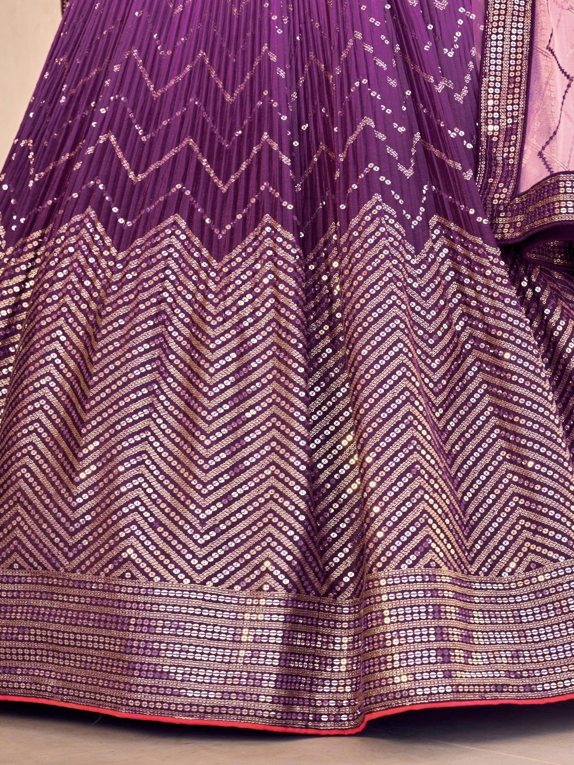 Fabulous Purple Sequins Chinon Traditional Lehenga Choli With Dupatta - Zeel Clothing