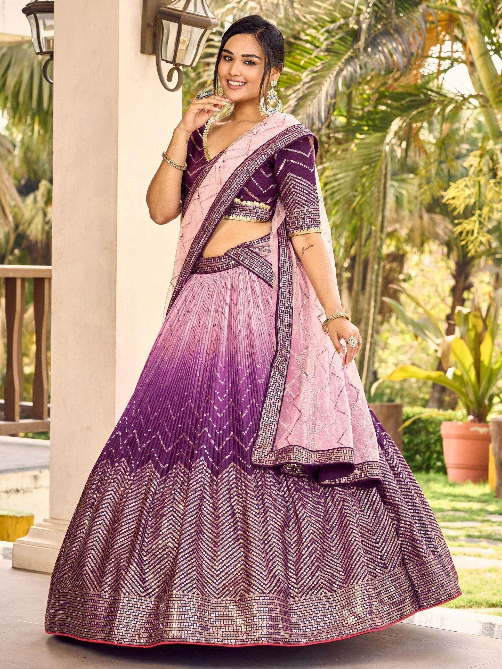Fabulous Purple Sequins Chinon Traditional Lehenga Choli With Dupatta - Zeel Clothing