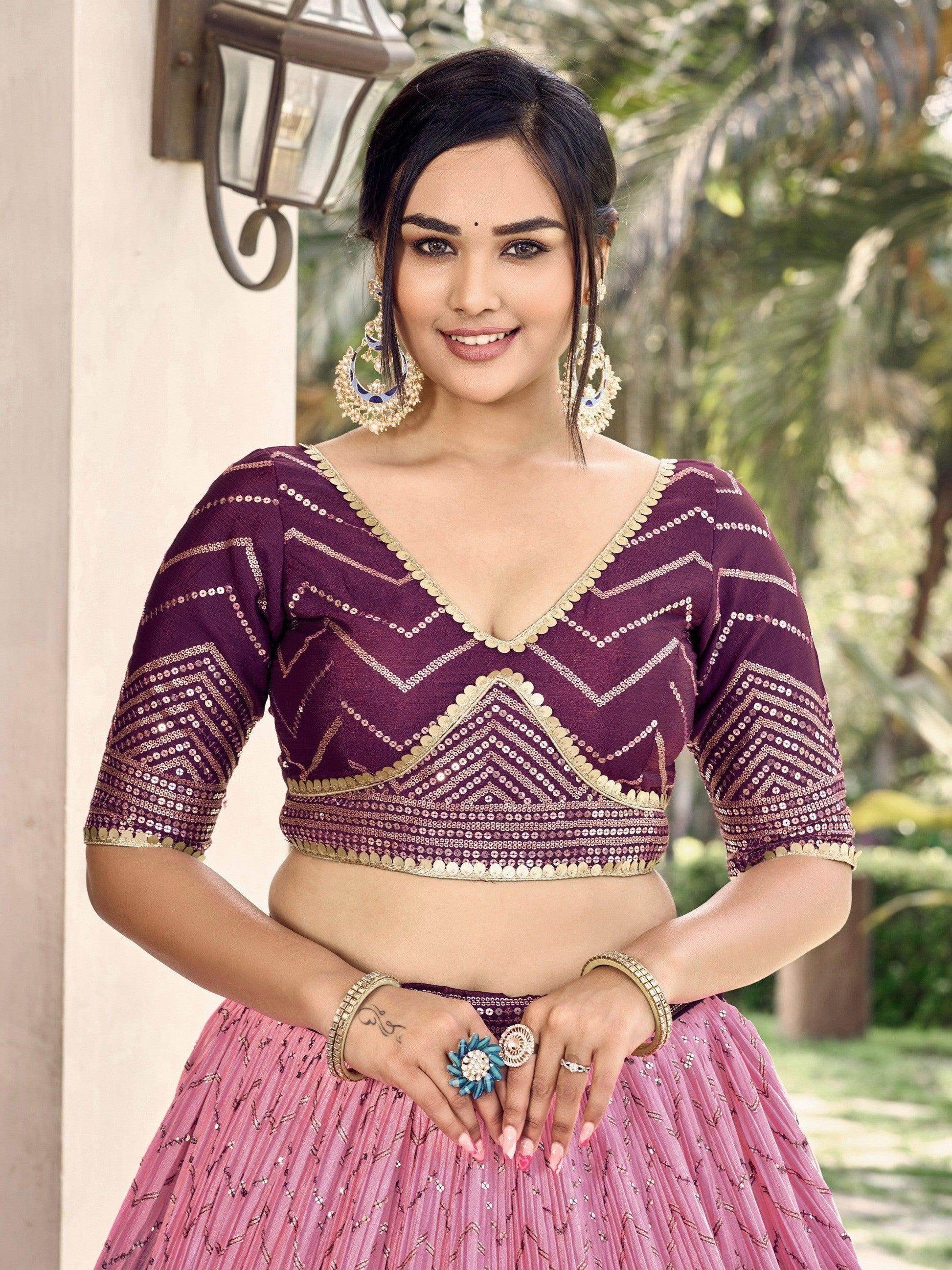 Fabulous Purple Sequins Chinon Traditional Lehenga Choli With Dupatta - Zeel Clothing