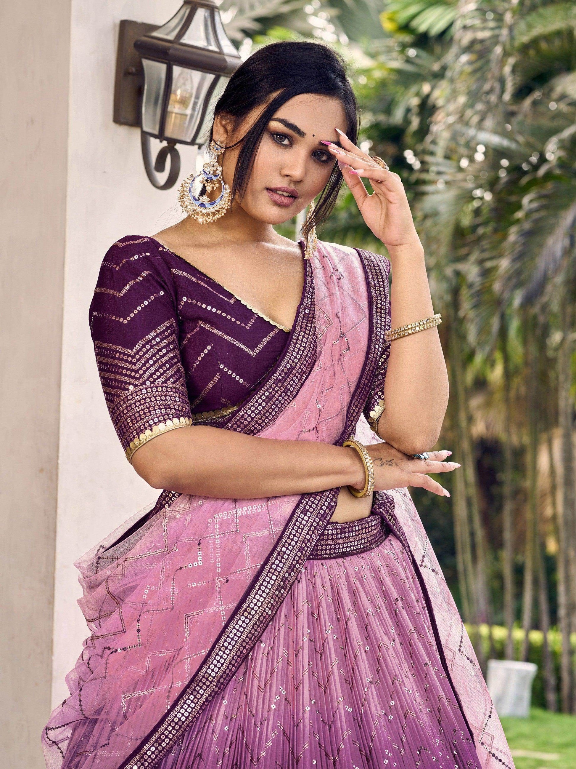 Fabulous Purple Sequins Chinon Traditional Lehenga Choli With Dupatta - Zeel Clothing