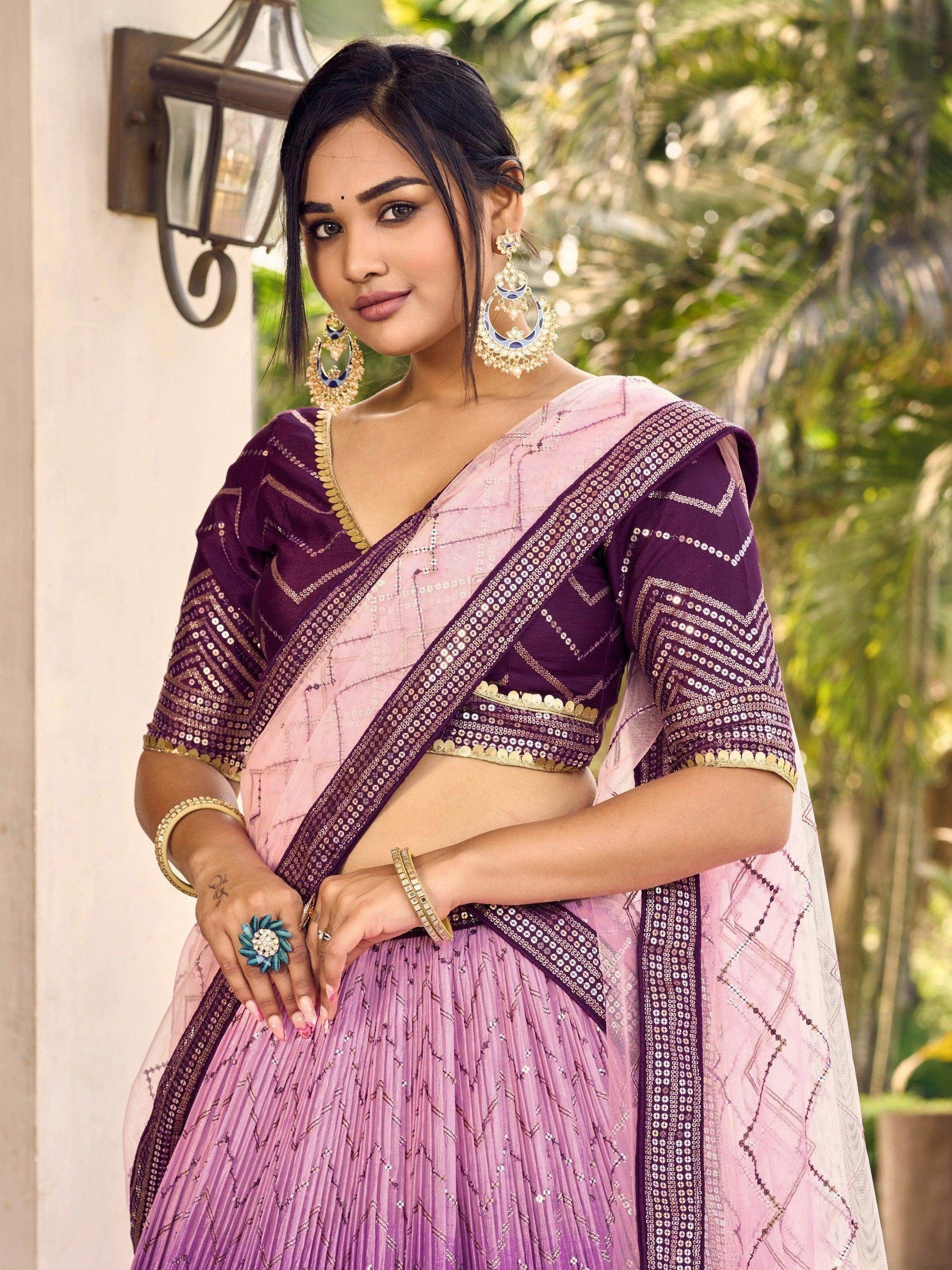 Fabulous Purple Sequins Chinon Traditional Lehenga Choli With Dupatta - Zeel Clothing