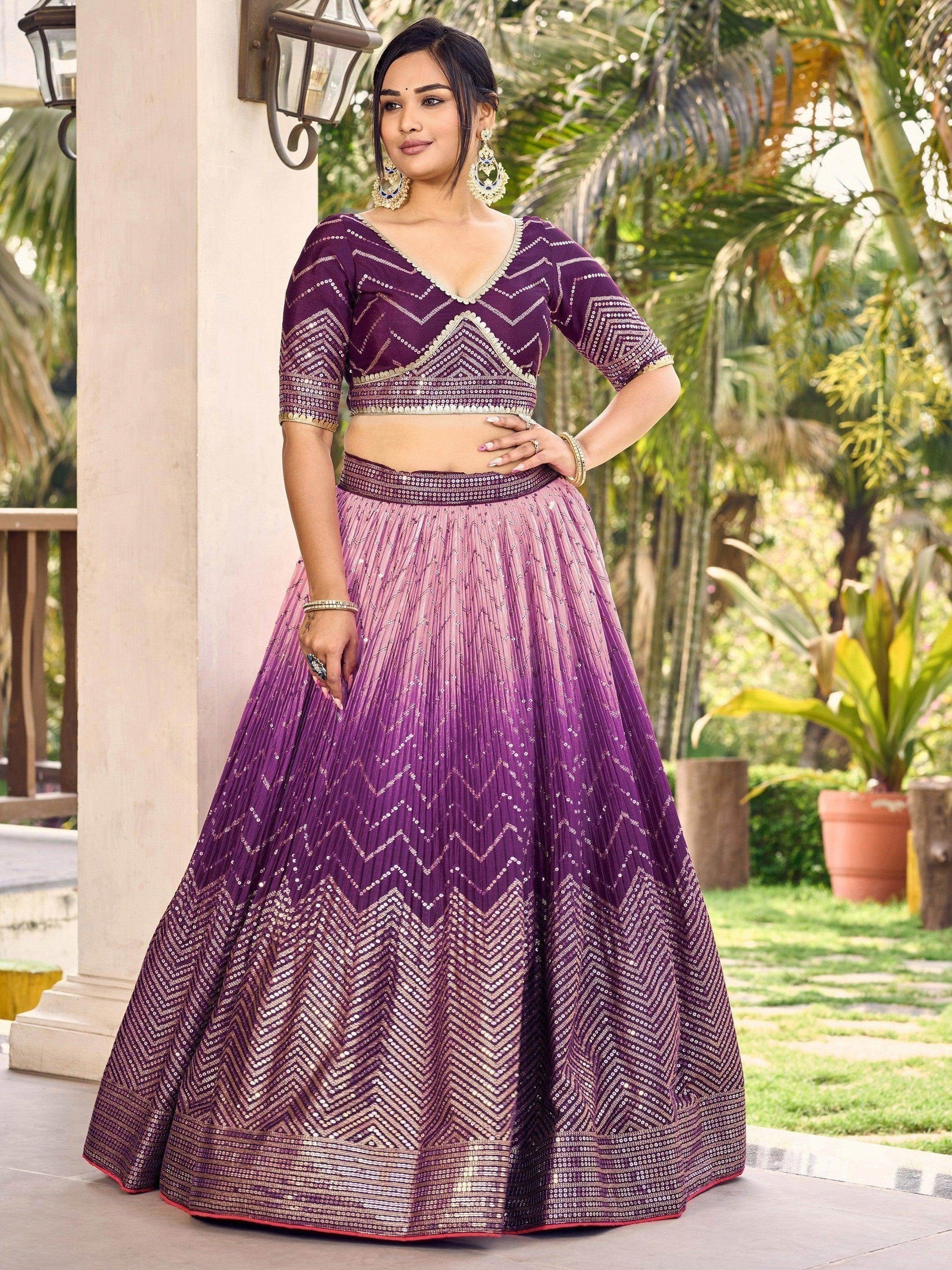 Fabulous Purple Sequins Chinon Traditional Lehenga Choli With Dupatta - Zeel Clothing