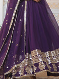 Fabulous Purple Sequins Georgette Festival Wear Gown With Dupatta - Zeel Clothing
