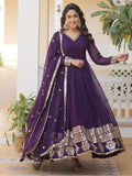 Fabulous Purple Sequins Georgette Festival Wear Gown With Dupatta - Zeel Clothing