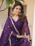 Fabulous Purple Sequins Georgette Festival Wear Gown With Dupatta - Zeel Clothing