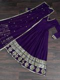 Fabulous Purple Sequins Georgette Festival Wear Gown With Dupatta - Zeel Clothing