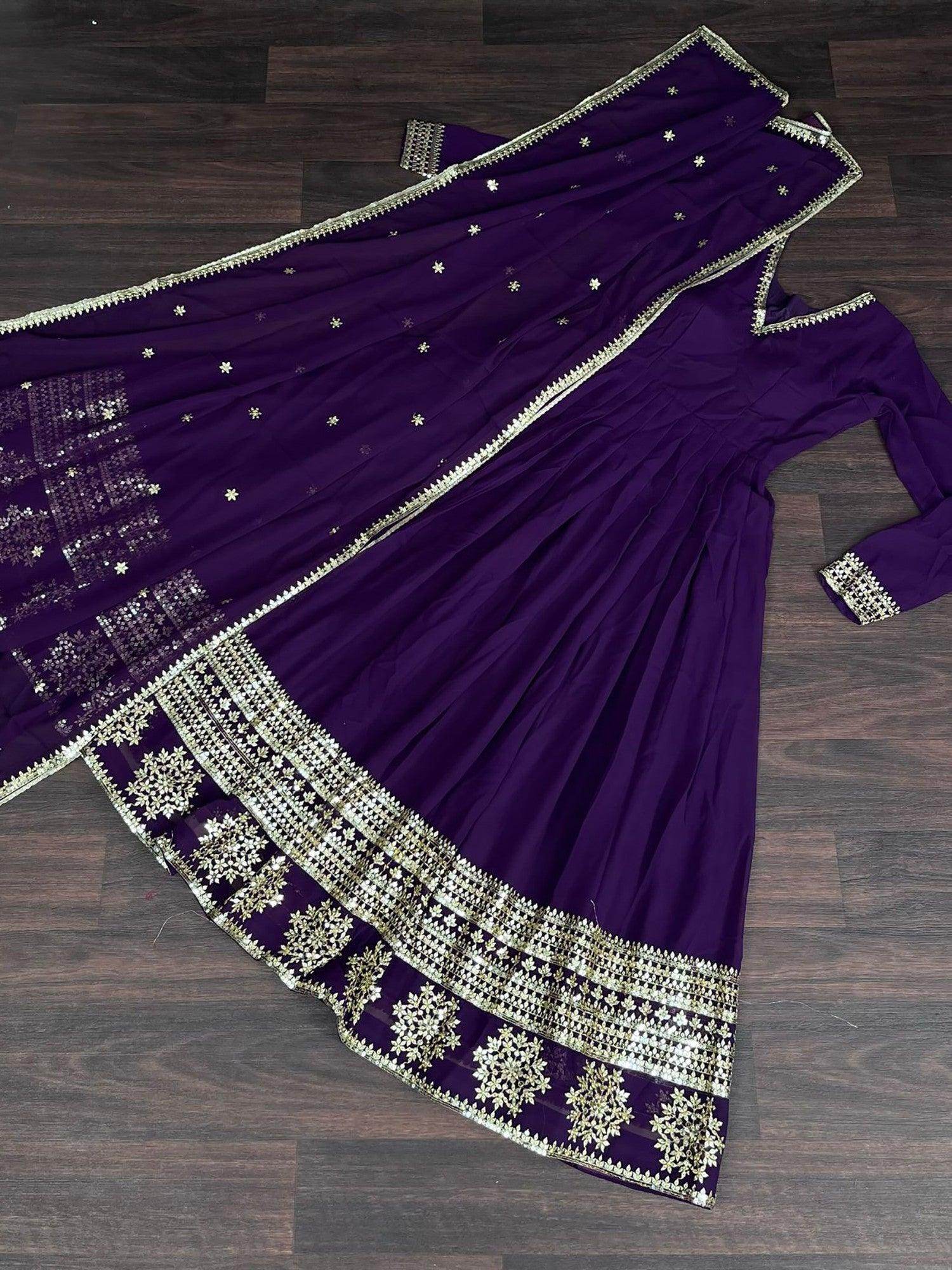 Fabulous Purple Sequins Georgette Festival Wear Gown With Dupatta - Zeel Clothing