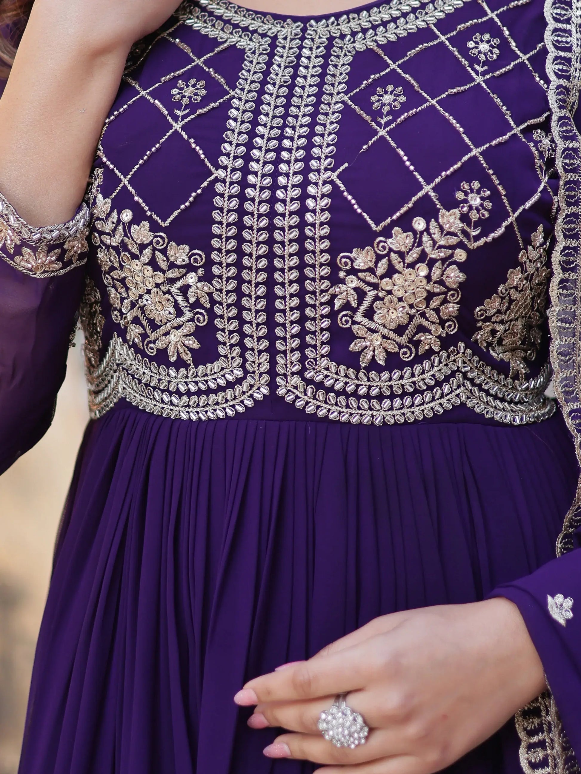 Fabulous Purple Sequins Georgette Traditional Gown With Dupatta - Zeel Clothing