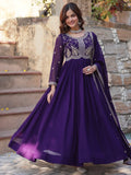 Fabulous Purple Sequins Georgette Traditional Gown With Dupatta - Zeel Clothing