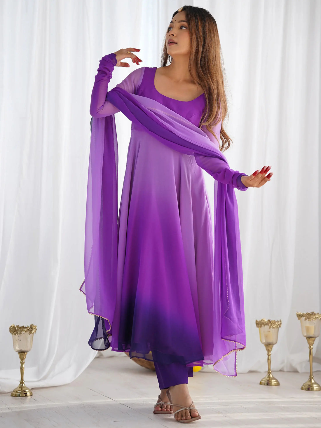 Fabulous Purple Shaded Georgette Event Wear Anarkali Suit With Dupatta - Zeel Clothing