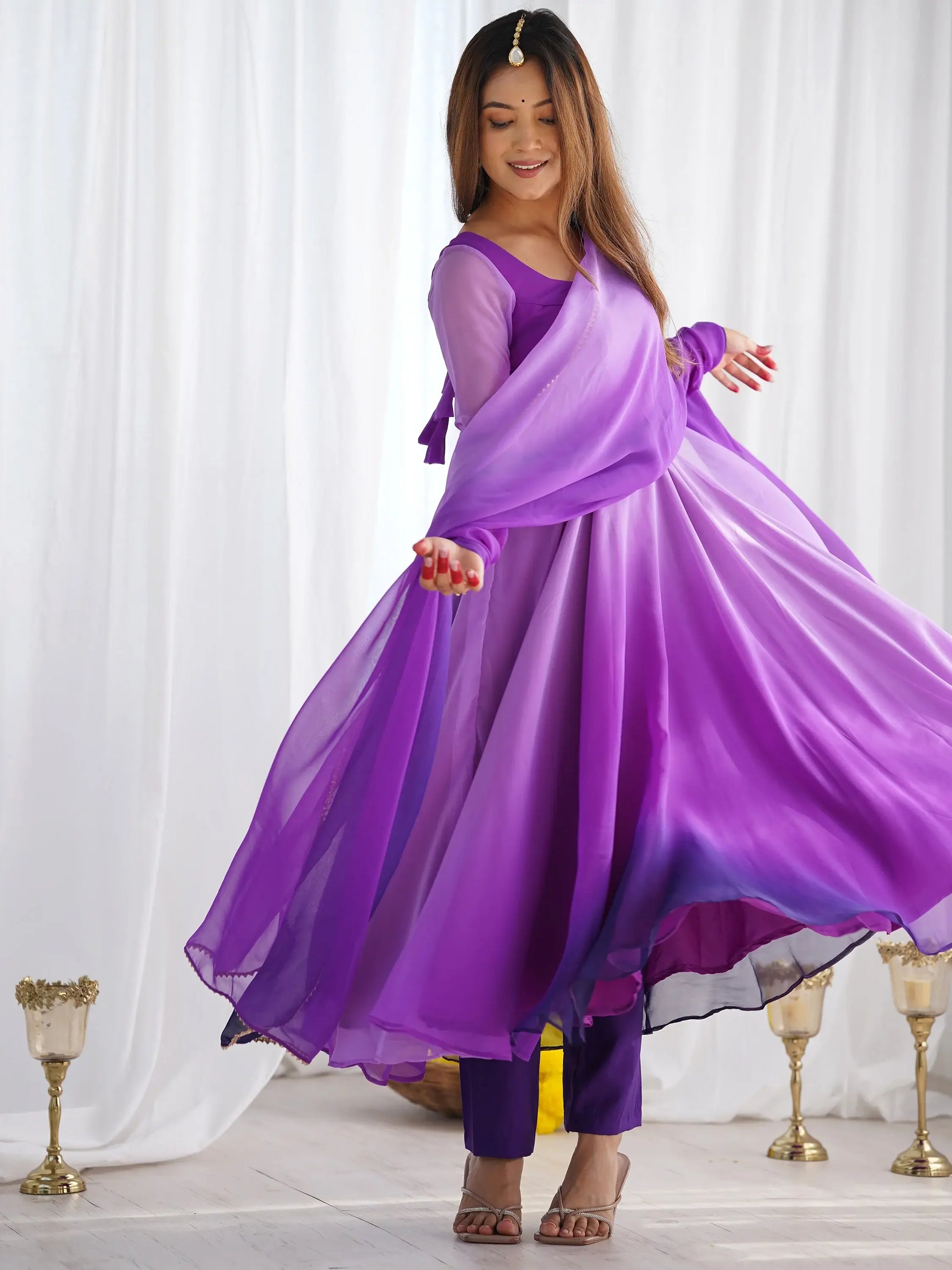 Fabulous Purple Shaded Georgette Event Wear Anarkali Suit With Dupatta - Zeel Clothing