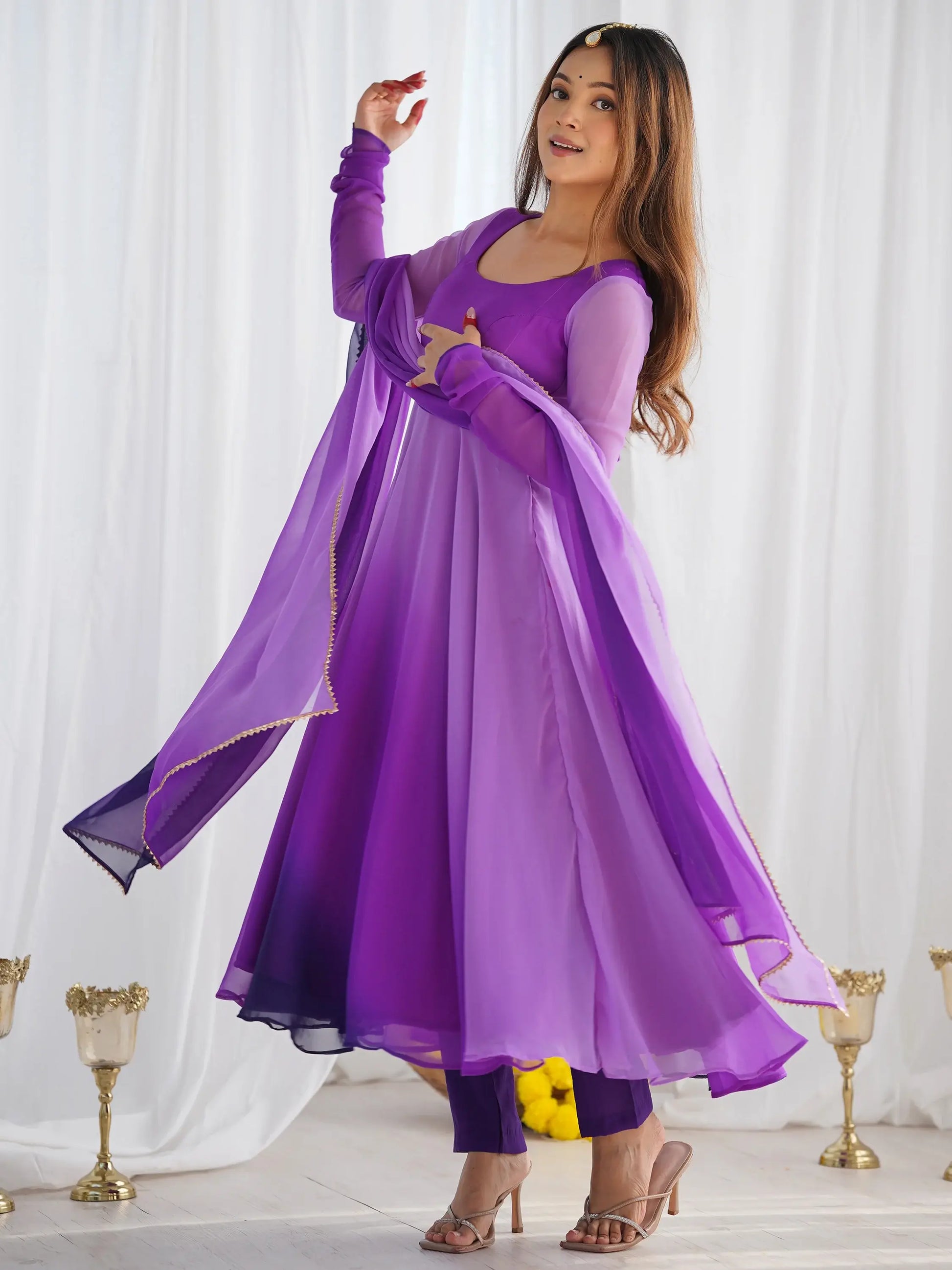 Fabulous Purple Shaded Georgette Event Wear Anarkali Suit With Dupatta - Zeel Clothing