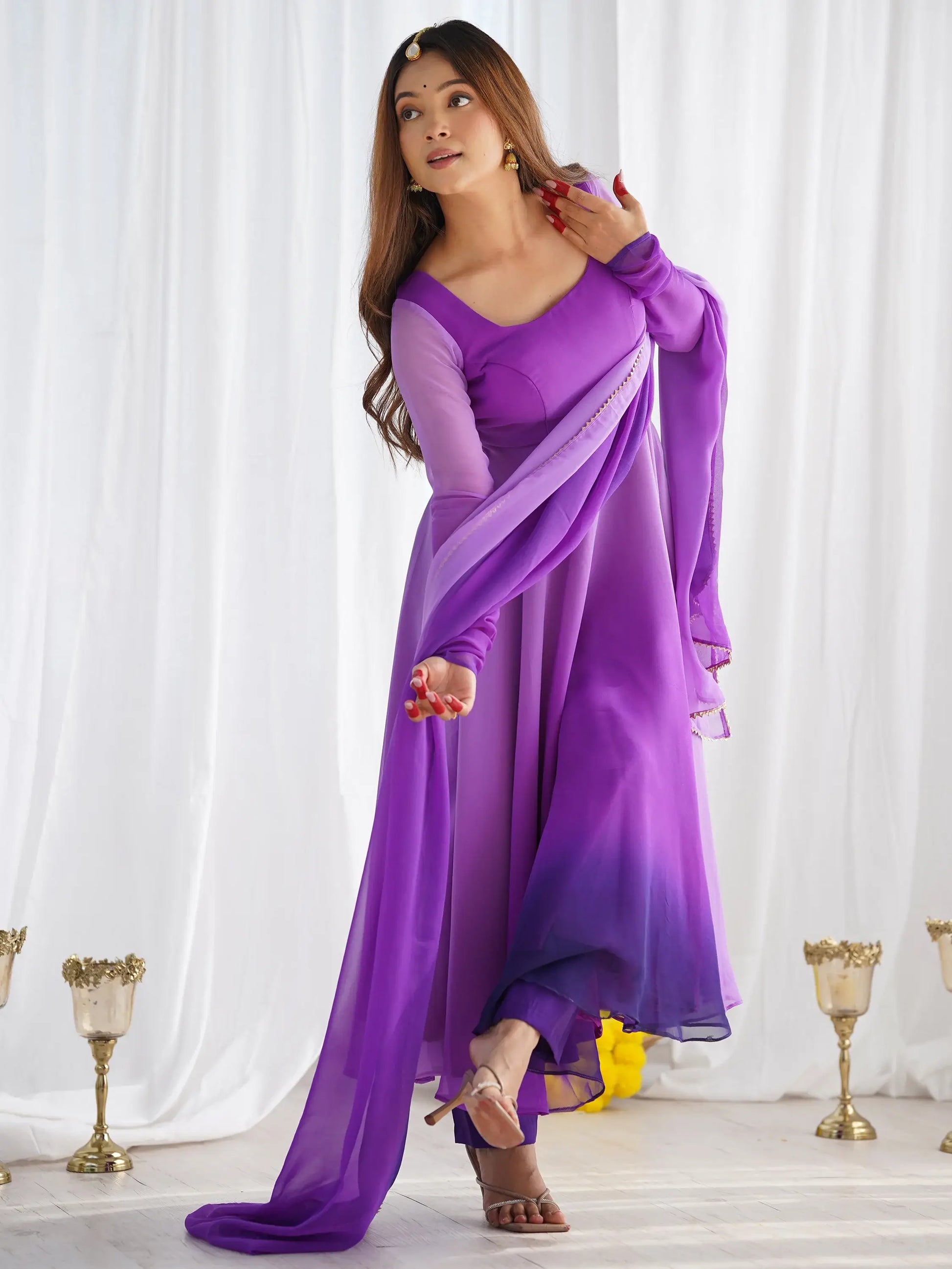 Fabulous Purple Shaded Georgette Event Wear Anarkali Suit With Dupatta - Zeel Clothing