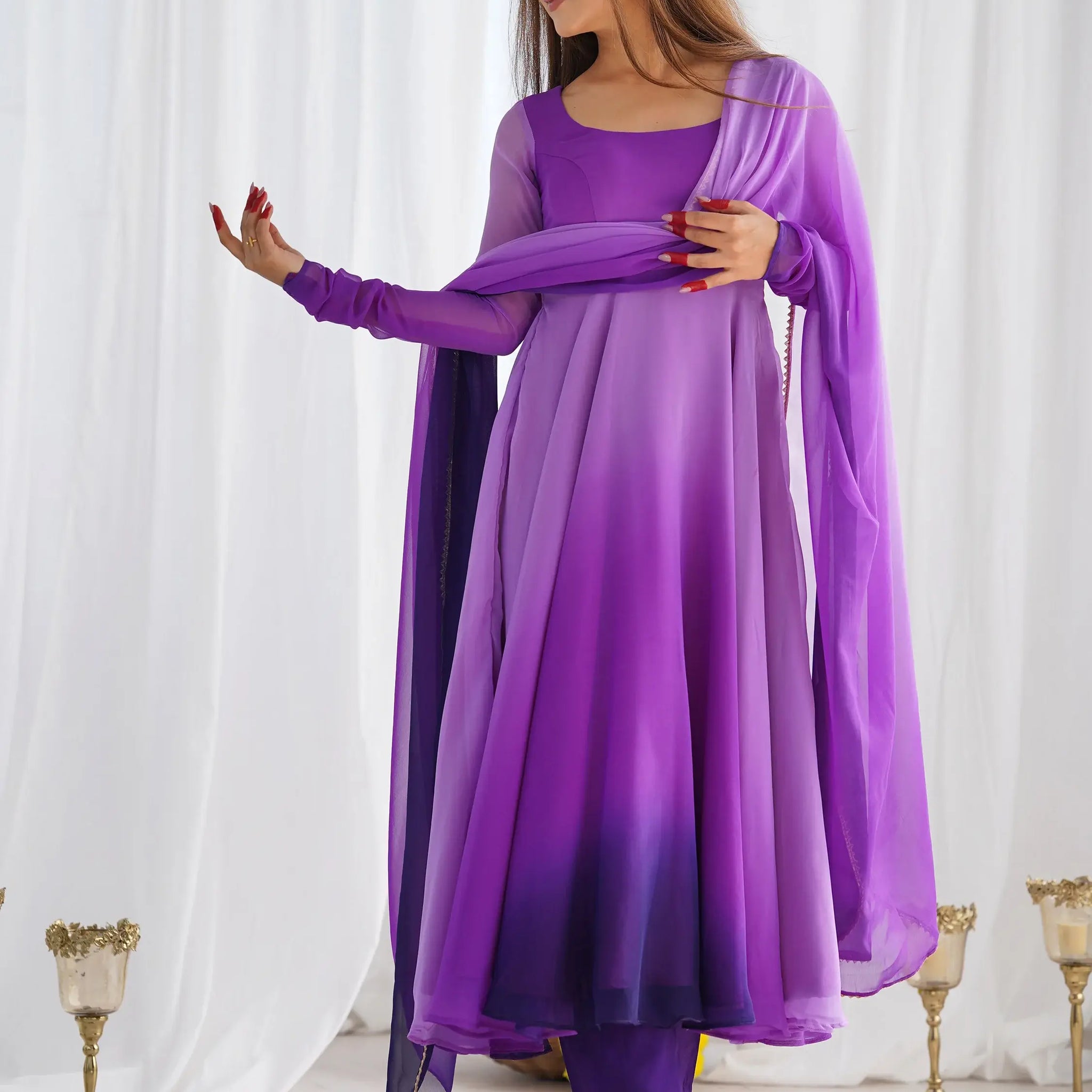 Fabulous Purple Shaded Georgette Event Wear Anarkali Suit With Dupatta - Zeel Clothing