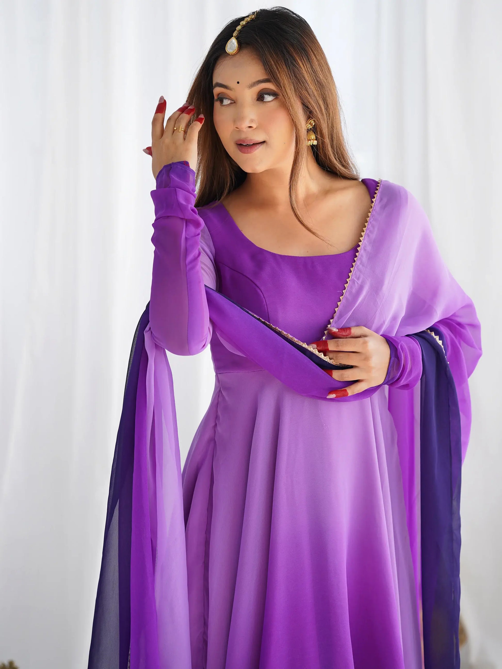 Fabulous Purple Shaded Georgette Event Wear Anarkali Suit With Dupatta - Zeel Clothing