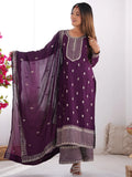 Fabulous Purple Zari Work Chinon Reception Wear Palazzo Suit - Zeel Clothing
