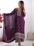 Fabulous Purple Zari Work Chinon Reception Wear Palazzo Suit - Zeel Clothing