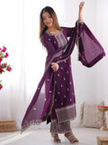 Fabulous Purple Zari Work Chinon Reception Wear Palazzo Suit - Zeel Clothing