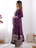 Fabulous Purple Zari Work Chinon Reception Wear Palazzo Suit - Zeel Clothing