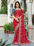 Fabulous Red Bandhani Printed Georgette Wedding Wear Saree With Blouse - Zeel Clothing