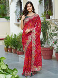 Fabulous Red Bandhani Printed Georgette Wedding Wear Saree With Blouse - Zeel Clothing