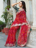 Fabulous Red Bandhani Printed Georgette Wedding Wear Saree With Blouse - Zeel Clothing