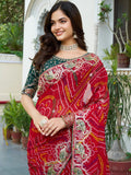 Fabulous Red Bandhani Printed Georgette Wedding Wear Saree With Blouse - Zeel Clothing