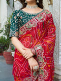 Fabulous Red Bandhani Printed Georgette Wedding Wear Saree With Blouse - Zeel Clothing