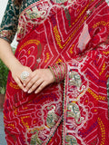 Fabulous Red Bandhani Printed Georgette Wedding Wear Saree With Blouse - Zeel Clothing