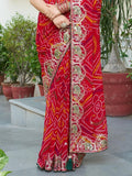 Fabulous Red Bandhani Printed Georgette Wedding Wear Saree With Blouse - Zeel Clothing