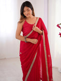 Fabulous Red Beads Work Silk Event Wear Saree With Blouse - Zeel Clothing