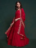 Fabulous Red Georgette Festival Wear Gown With Heavy Dupatta - Zeel Clothing