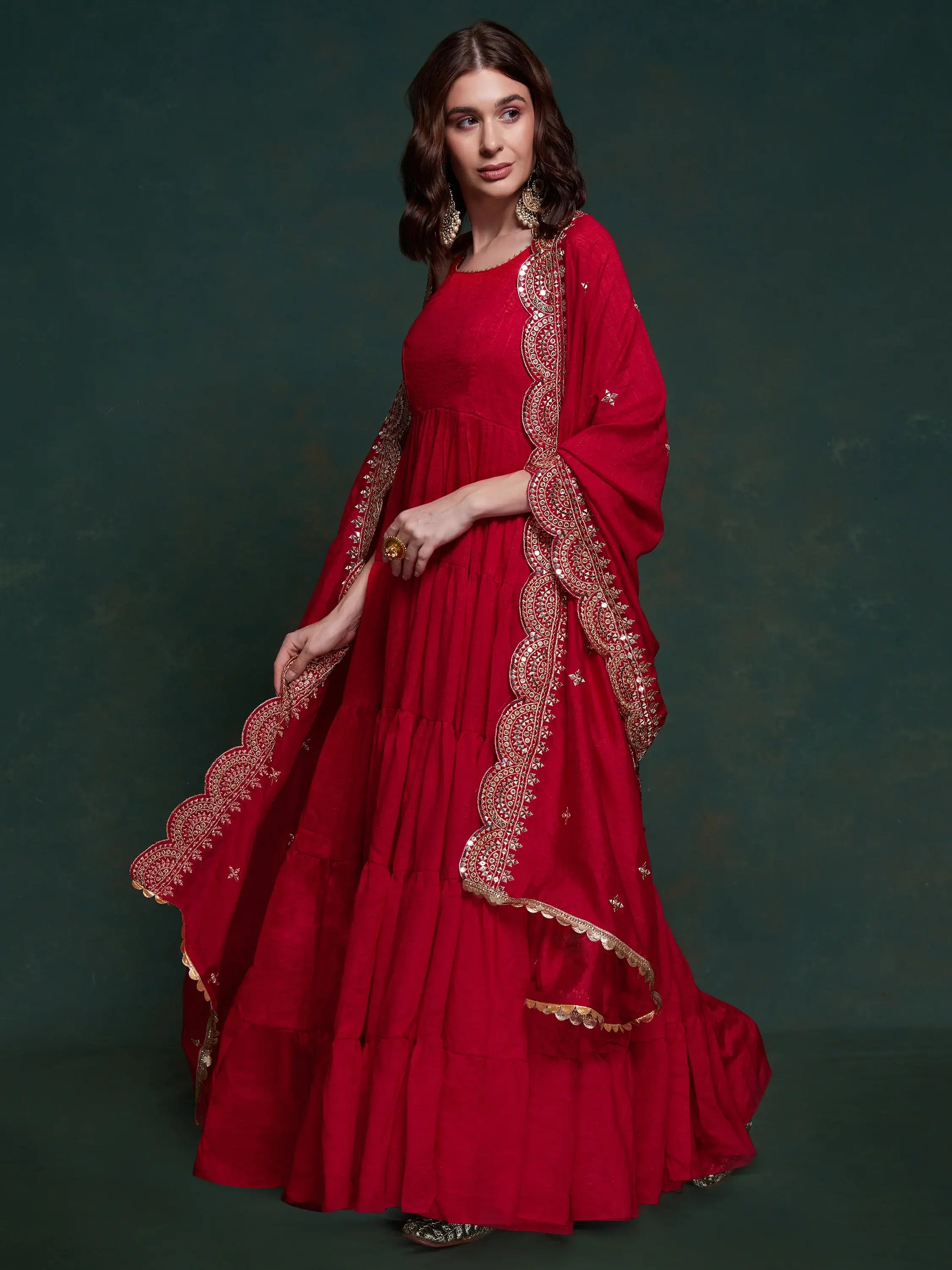 Fabulous Red Georgette Festival Wear Gown With Heavy Dupatta - Zeel Clothing