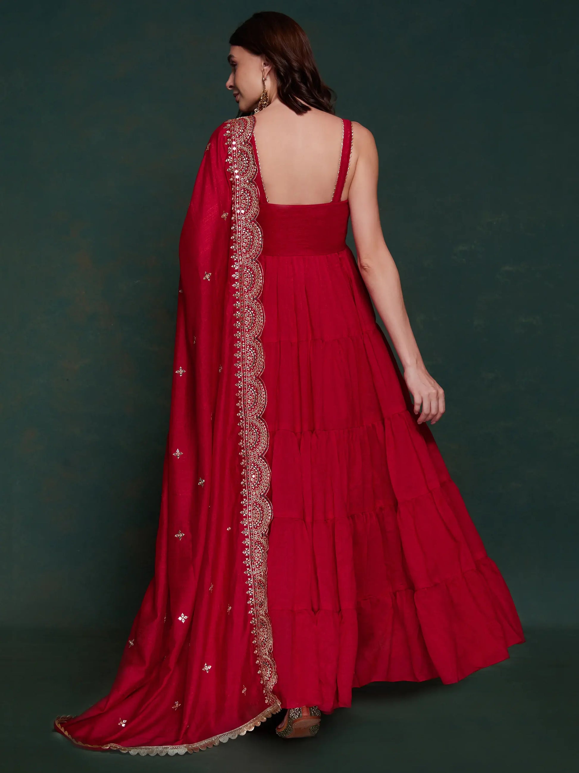 Fabulous Red Georgette Festival Wear Gown With Heavy Dupatta - Zeel Clothing