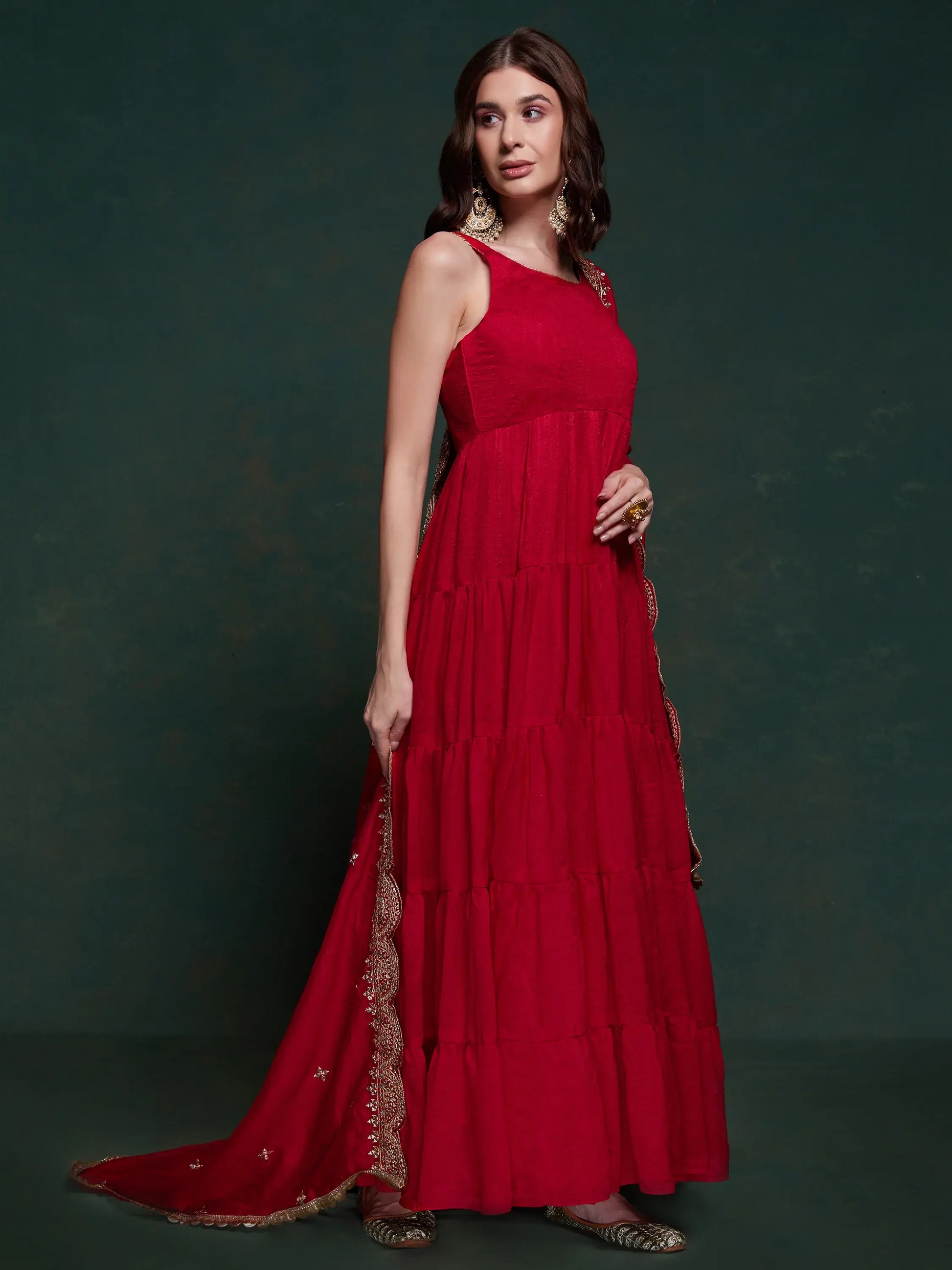 Fabulous Red Georgette Festival Wear Gown With Heavy Dupatta - Zeel Clothing