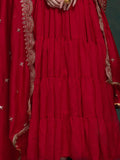Fabulous Red Georgette Festival Wear Gown With Heavy Dupatta - Zeel Clothing