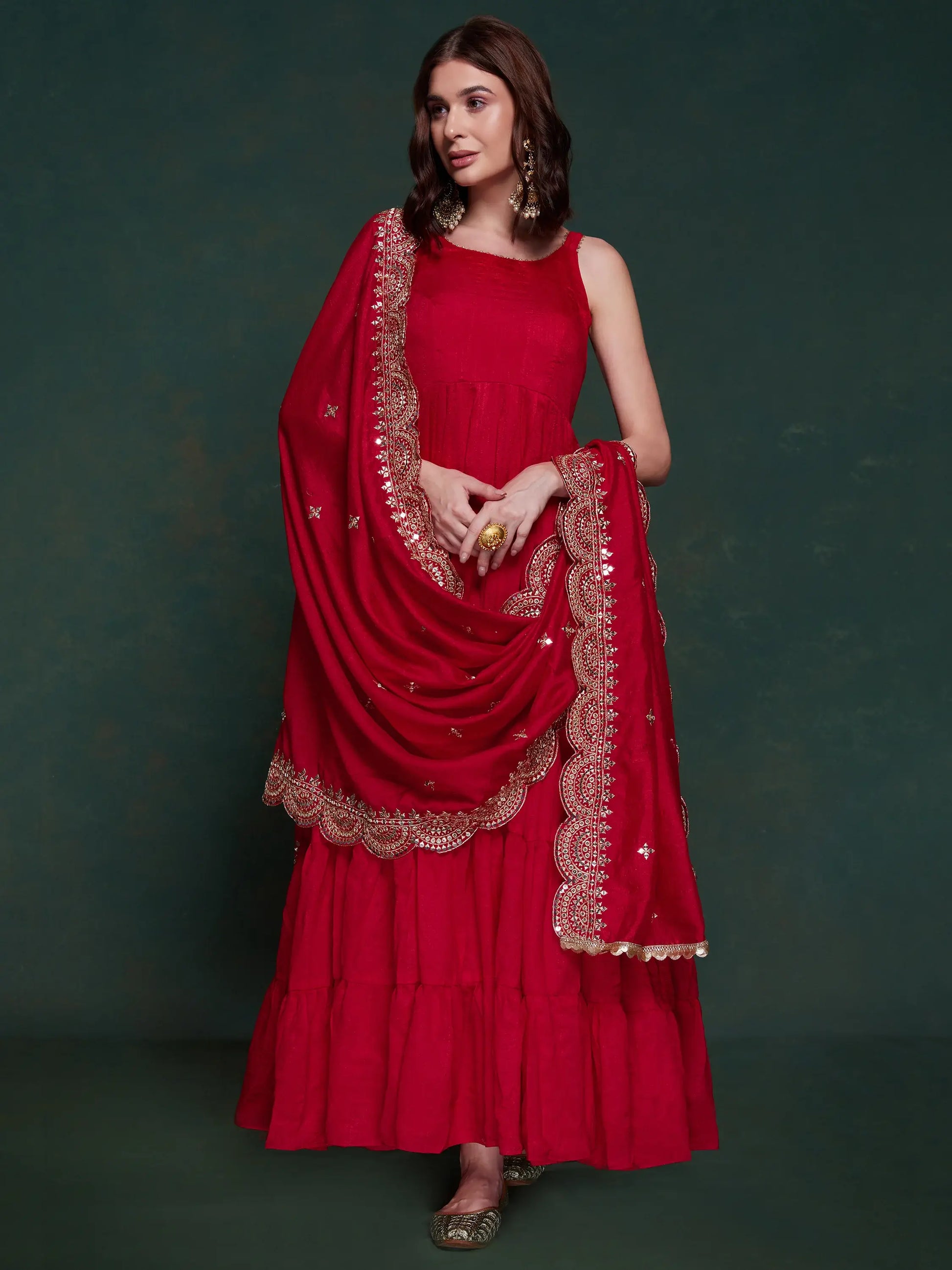 Fabulous Red Georgette Festival Wear Gown With Heavy Dupatta - Zeel Clothing