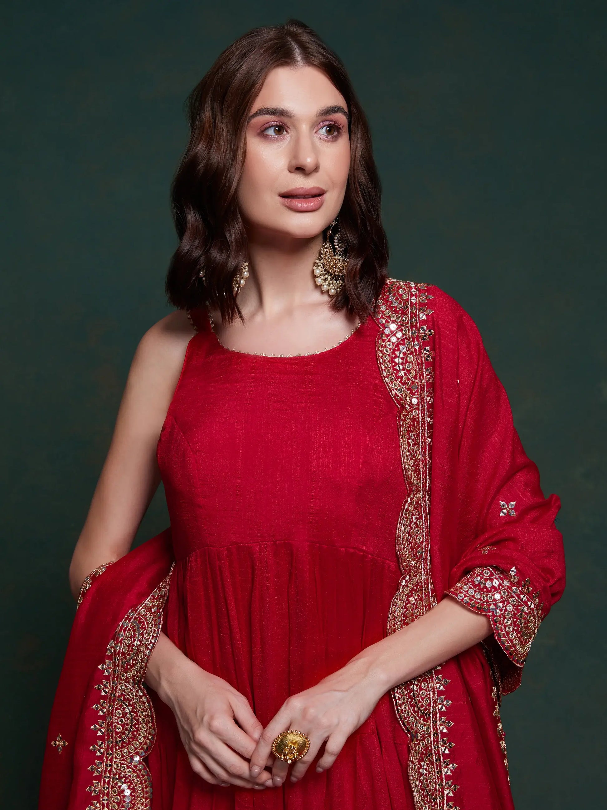Fabulous Red Georgette Festival Wear Gown With Heavy Dupatta - Zeel Clothing