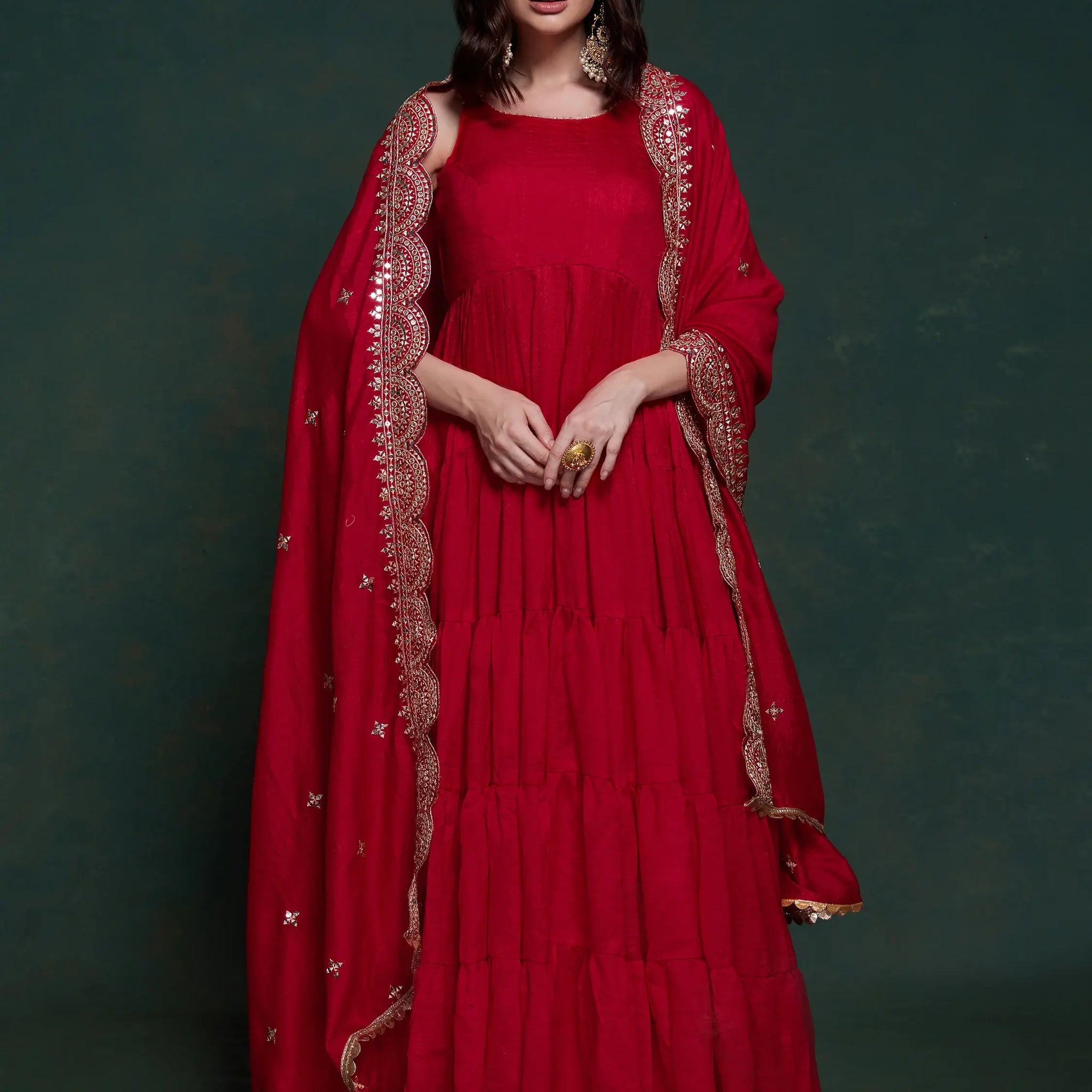 Fabulous Red Georgette Festival Wear Gown With Heavy Dupatta - Zeel Clothing