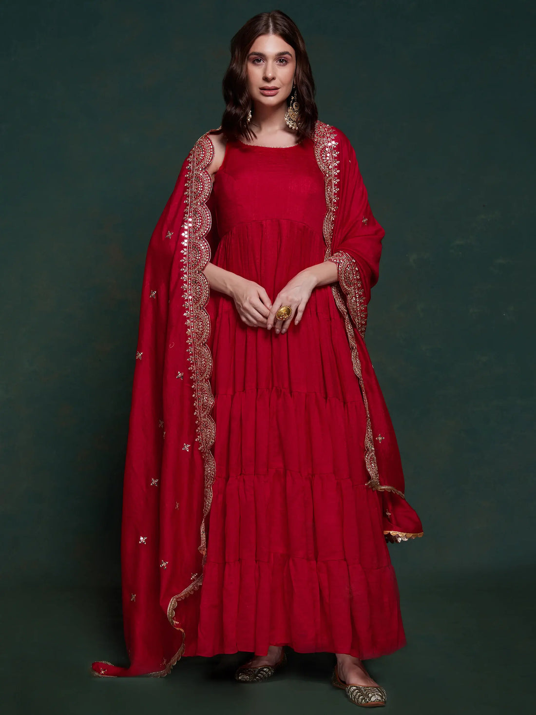 Fabulous Red Georgette Festival Wear Gown With Heavy Dupatta - Zeel Clothing