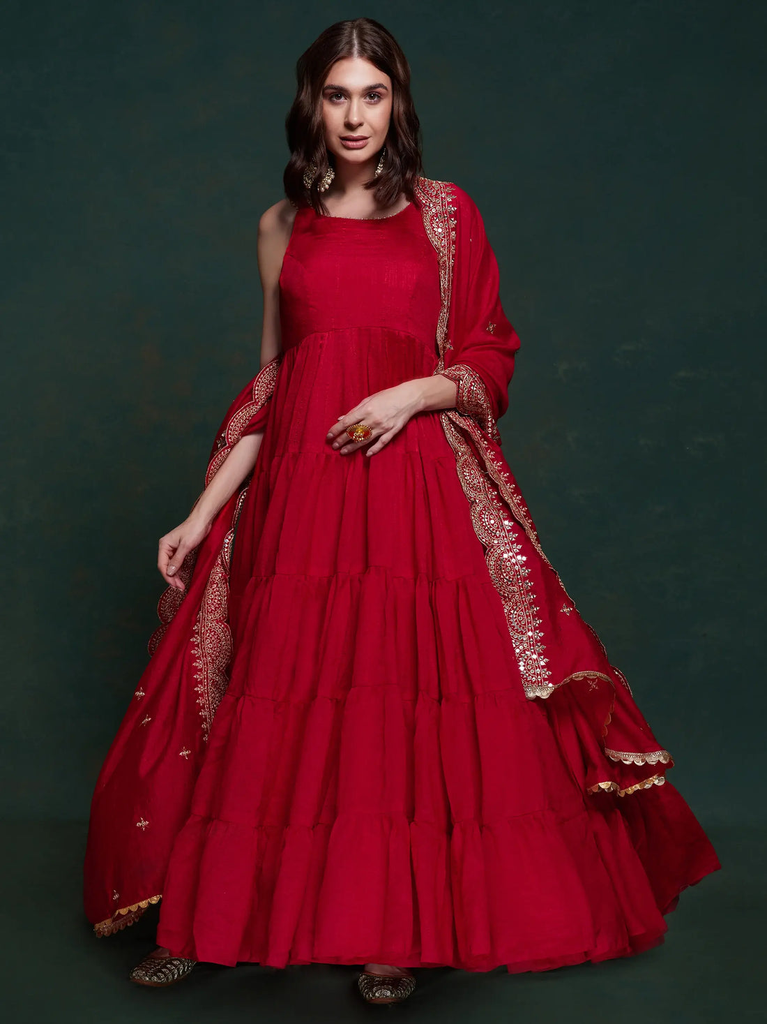 Fabulous Red Georgette Festival Wear Gown With Heavy Dupatta - Zeel Clothing