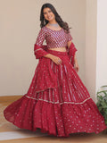 Fabulous Red Sequins Georgette Festive Wear Lehenga Choli With Dupatta - Zeel Clothing